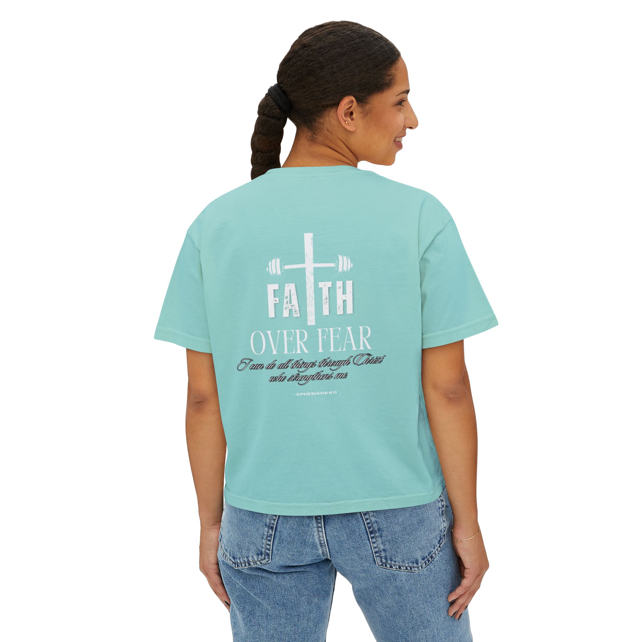 Faith Over Fear Women's Boxy Tee — Christian Gym Shirt - Image 4
